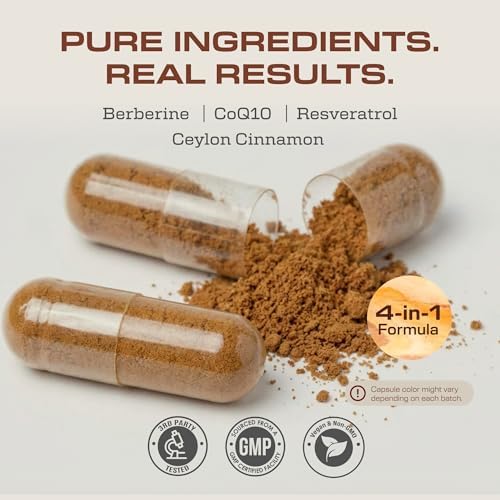 Suplemento Berberina Earth Elixir 4 en 1 1160mg – Berberina Orgánica, Canela de Ceilán, CoQ10 Ubiquinol y Resveratrol – Apoyo GLP-1 y Metabólico – - imagen 5
