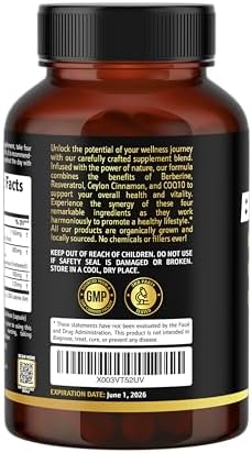 Suplemento Berberina Earth Elixir 4 en 1 1160mg – Berberina Orgánica, Canela de Ceilán, CoQ10 Ubiquinol y Resveratrol – Apoyo GLP-1 y Metabólico – - imagen 8