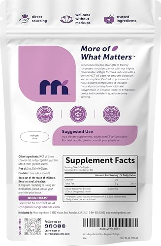 Extracto de Bergamota Cítrica Micro Ingredients 1,000 mg para Hombres y Mujeres, 240 Softgels | Flavonoides y Polifenoles Naturales | Con Aceite MCT - imagen 6