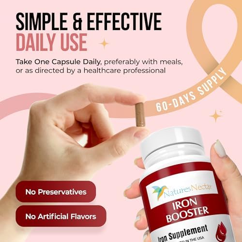 Suplemento de Hierro Nature's Nectar Blood Builder para Hombres y Mujeres – Cápsulas de Hierro de Liberación Lenta, No Constipantes con Vitamina - imagen 6