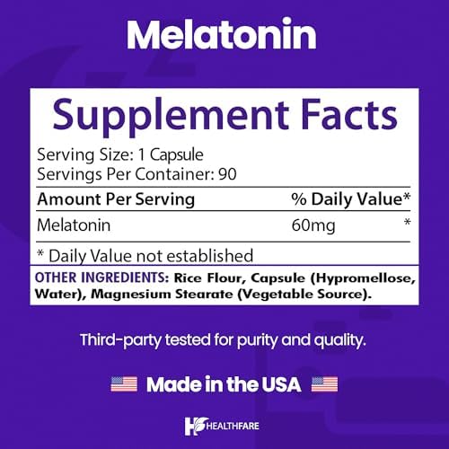 HealthFare Melatonina 60mg | Paquete de 2 | 90 Cápsulas Veganas Cada Una | Fórmula de Alta Potencia | Vegetariano, No Transgénico, Sin Gluten | Hecho - imagen 3