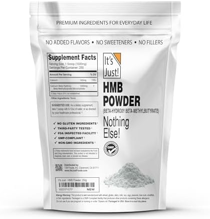 It's Just! - HMB en polvo, 250g, Beta-Hidroxi Beta-Metilbutirato, libre de gluten, no OGM, probado en metales pesados, apto para keto (Sin sabor) - imagen 2