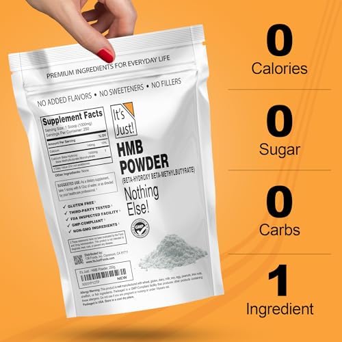 It's Just! - HMB en polvo, 250g, Beta-Hidroxi Beta-Metilbutirato, libre de gluten, no OGM, probado en metales pesados, apto para keto (Sin sabor) - imagen 3