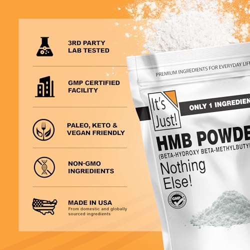 It's Just! - HMB en polvo, 250g, Beta-Hidroxi Beta-Metilbutirato, libre de gluten, no OGM, probado en metales pesados, apto para keto (Sin sabor) - imagen 6