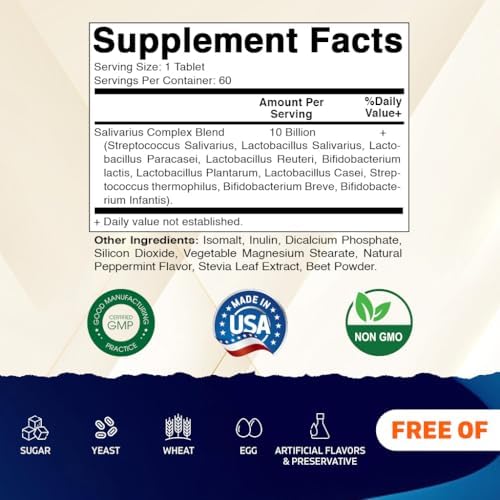Vitamatic Salivarius Complex 10 Mil Millones Tabletas Masticables Sabor Menta - 60 Contenidos - Probióticos y Prebióticos para Salud Oral - Paquete - imagen 2