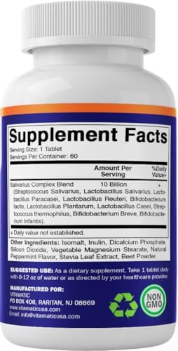Vitamatic Salivarius Complex 10 Mil Millones Tabletas Masticables Sabor Menta - 60 Contenidos - Probióticos y Prebióticos para Salud Oral - Paquete - imagen 7