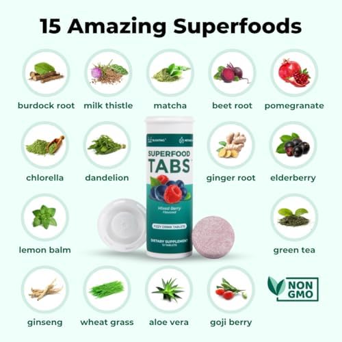 Tabletas Superfood Detox Cleanse - Suplemento Efervescente para Hombres y Mujeres - Apoyo a la Pérdida de Peso y Salud Digestiva - Sabor Mezcla de - imagen 4