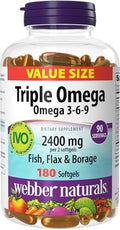 Webber Naturals Triple Omega 3 6 9, 2400 mg de Aceite de Pescado por Porción, Alta Potencia, 180 Softgels, Sin Sabor a Pescado, Ultra-Purificado, - imagen 1