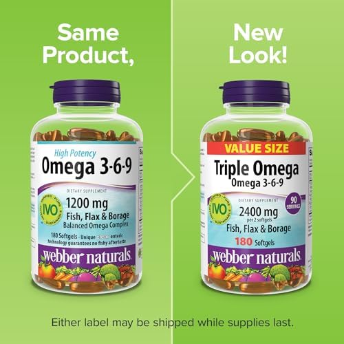 Webber Naturals Triple Omega 3 6 9, 2400 mg de Aceite de Pescado por Porción, Alta Potencia, 180 Softgels, Sin Sabor a Pescado, Ultra-Purificado, - imagen 6