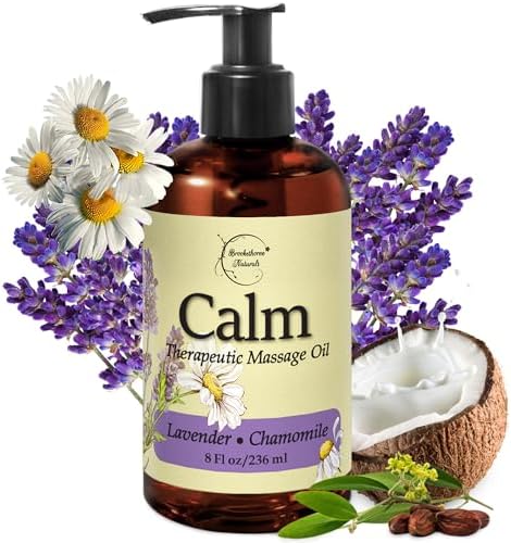 Aceite de Masaje Calmante para Terapia con Lavanda y Manzanilla | Natural con Coco, Uva y Jojoba para Piel Suave | Brookethorne Naturals 8oz - imagen 1