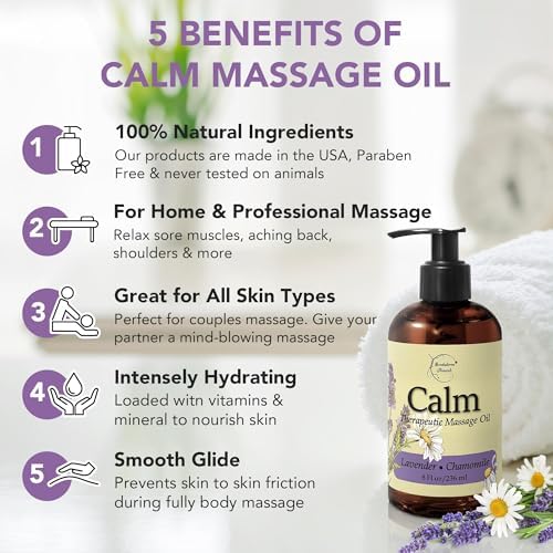 Aceite de Masaje Calmante para Terapia con Lavanda y Manzanilla | Natural con Coco, Uva y Jojoba para Piel Suave | Brookethorne Naturals 8oz - imagen 2