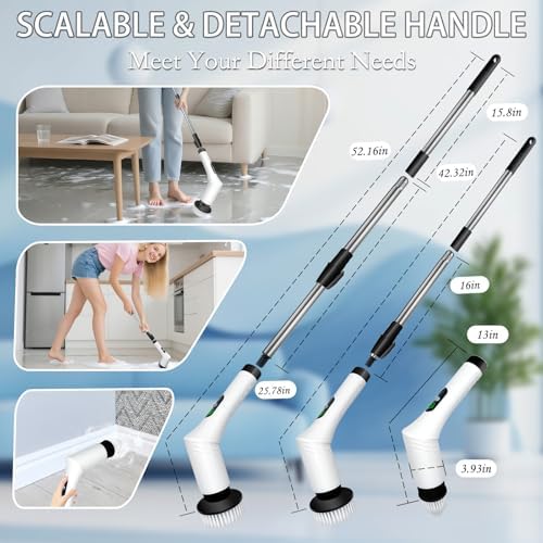 Cepillo Eléctrico Limpiador 9 en 1 con Mango Desmontable, 9 Cabezas Intercambiables y Pantalla LCD, Recargable para Dormitorio, Baño, Cocina y Auto - imagen 5