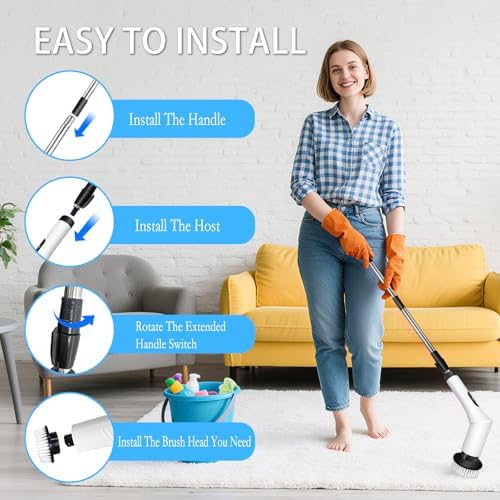 Cepillo Eléctrico Limpiador 9 en 1 con Mango Desmontable, 9 Cabezas Intercambiables y Pantalla LCD, Recargable para Dormitorio, Baño, Cocina y Auto - imagen 6