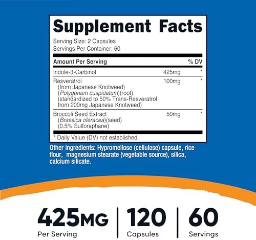 Suplemento de Indol-3-Carbinol Nutricost (425mg) 120 Cápsulas - 60 Porciones - imagen 2