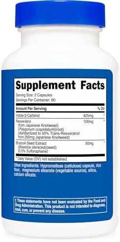 Suplemento de Indol-3-Carbinol Nutricost (425mg) 120 Cápsulas - 60 Porciones - imagen 5