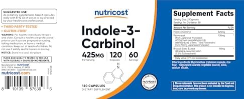 Suplemento de Indol-3-Carbinol Nutricost (425mg) 120 Cápsulas - 60 Porciones - imagen 6