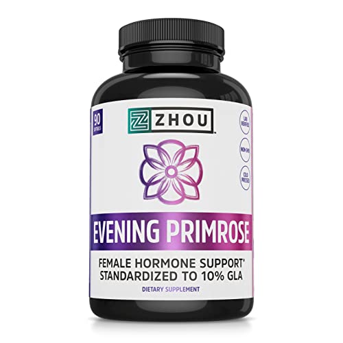 Cápsulas de Aceite de Onagra Zhou Nutrition - Apoyo a Hormonas para Mujeres, PMS y Menopausia, Prensado en Frío y Libre de Hexano - 1400mg 10% GLA - imagen 2