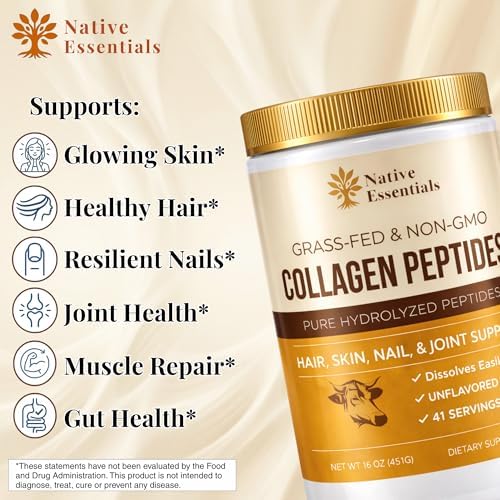 Polvo de Péptidos de Colágeno Múltiple Native Essentials - Hidrolizado Tipo I y III - Para Cabello, Piel, Uñas y Articulaciones - 16oz - imagen 2