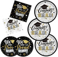 Decoraciones de Graduación 2026 en Negro y Dorado con Platos Desechables y Servilletas para 48 Invitados - Suministros para Fiesta de Graduación - imagen 1