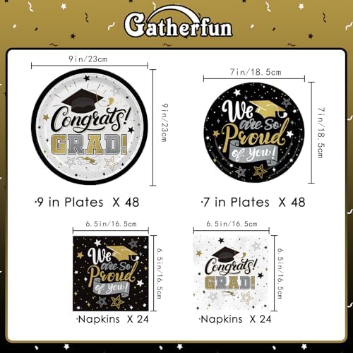 Decoraciones de Graduación 2026 en Negro y Dorado con Platos Desechables y Servilletas para 48 Invitados - Suministros para Fiesta de Graduación - imagen 2