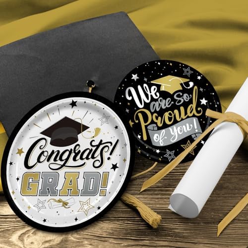 Decoraciones de Graduación 2026 en Negro y Dorado con Platos Desechables y Servilletas para 48 Invitados - Suministros para Fiesta de Graduación - imagen 7