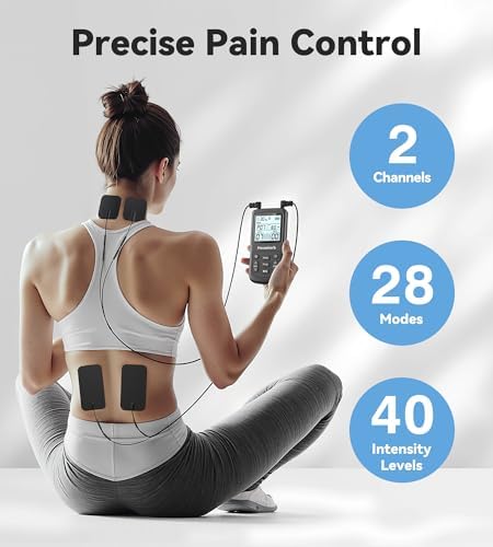 Estimulación Muscular TENS para Alivio del Dolor, Máquina EMS TENS 3-en-1 con 28 Modos, 40 Niveles de Intensidad, Masajeador Recargable de Doble - imagen 4