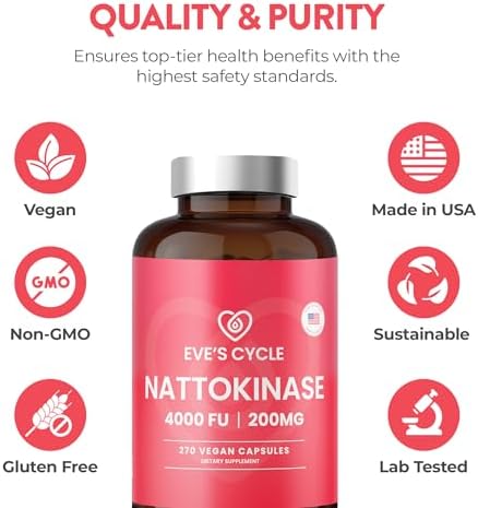 Suplemento de Nattokinasa Eve's Cycle 4000 FU - 270 Cápsulas Veganas de Natto - Enzima Japonesa Premium, Natural Anticoagulante, Orgánico, Sin - imagen 5