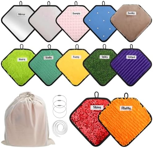 12 Tapetes Sensoriales Etiquetados, Juguetes Sensoriales en Forma de Diamante para Niños con Autismo, Panel Táctil Texturizado Variado con Bolsa para - imagen 1