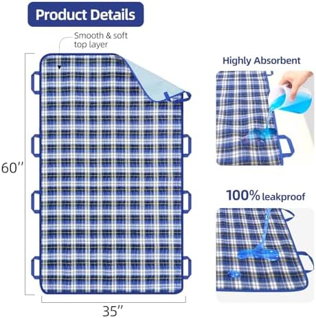 Huilink Almohadilla Impermeable para Cama 35 x 60 con 8 Asas, Reutilizable y Lavable para Incontinencia, Adultos, Ancianos y Niños - imagen 4