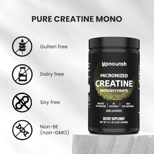 Creatina Monohidratada Micronizada UpNourish en Polvo 400 g - Sin Sabor, Vegana, Suplemento Instantáneo para Pre Entreno y Aumento Muscular, 80 - imagen 2
