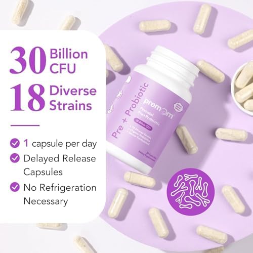 Premom Probióticos y Prebióticos Prenatales para Mujeres, 30 Mil Millones de CFU, 18 Cepas, Salud Vaginal, Digestiva y Soporte Inmunológico, 30 - imagen 2