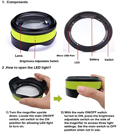 Lupa recargable Dylviw 3X-5X con luz LED ajustable, área de visión amplia, ideal para lectura y manualidades, incluye estuche de transporte - imagen 3