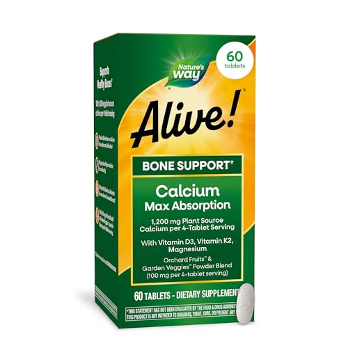 Nature’s Way Alive! Tabletas de Calcio para Huesos, Suplemento de Calcio con Vitaminas D3, K2 y Magnesio, 60 Tabletas Sin Gluten - imagen 2
