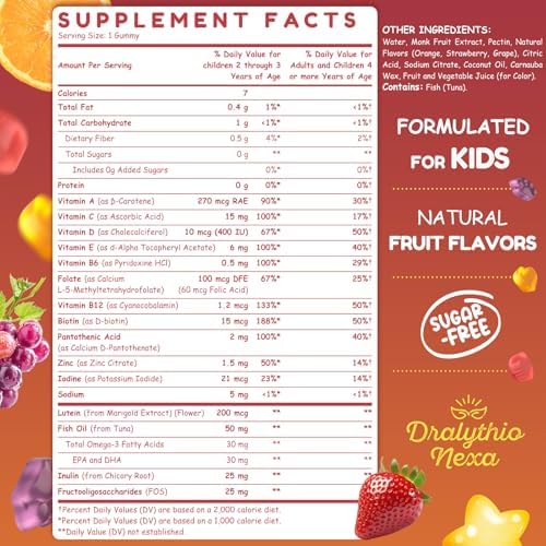Gomitas Multivitamínicas DRALYTHIO NEXA para Niños 180 Piezas - Soporte para Ojos, Cerebro y Digestión - Sin Azúcar - Con Luteína, Omega-3 DHA y - imagen 8