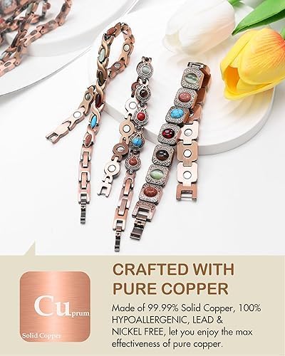 Pulsera de Cobre Puro FastBlast para Mujeres, Pulsera Magnética de Ultra Resistencia con 3800 Gauss, Joyería Ajustable para Confort Natural en las - imagen 5