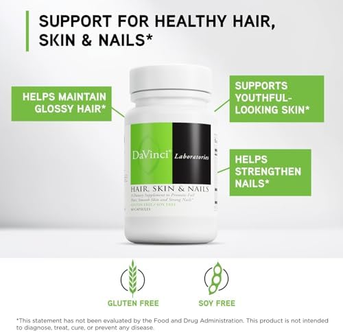 Suplemento Dietético DAVINCI Labs para Cabello, Piel y Uñas - 60 Cápsulas Gluten-Free con Vitamina C, D3, Biotina, Zinc y Minerales para Piel - imagen 3