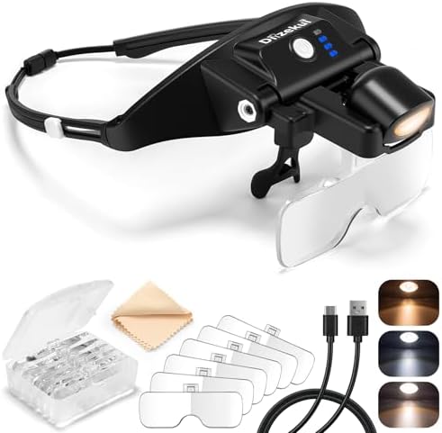 Lupa Dilzekui con Luz 1X-4X, Lentes Magnificadores Recargables con Cabeza Magnética, 6 Lentes Desmontables, Modos de Luz Cálida y Fría para - imagen 1
