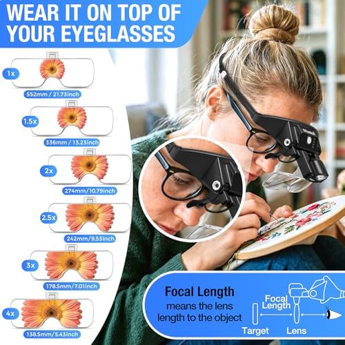 Lupa Dilzekui con Luz 1X-4X, Lentes Magnificadores Recargables con Cabeza Magnética, 6 Lentes Desmontables, Modos de Luz Cálida y Fría para - imagen 3
