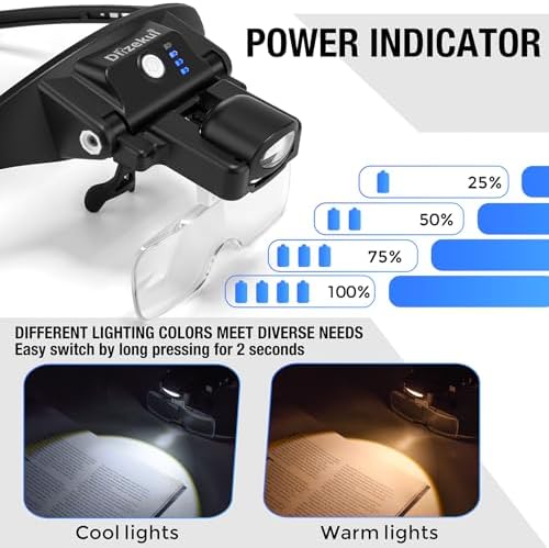 Lupa Dilzekui con Luz 1X-4X, Lentes Magnificadores Recargables con Cabeza Magnética, 6 Lentes Desmontables, Modos de Luz Cálida y Fría para - imagen 4