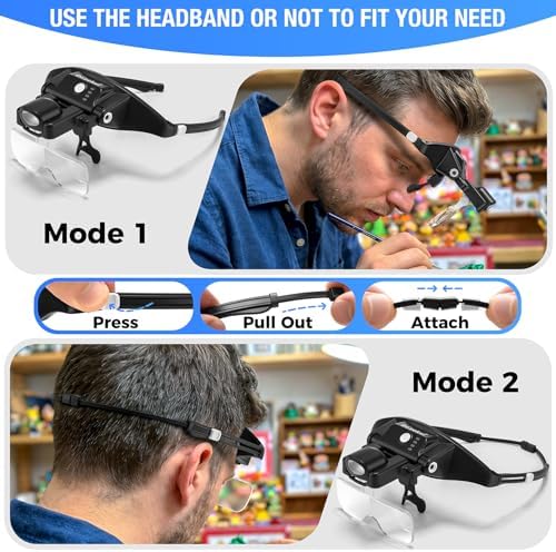 Lupa Dilzekui con Luz 1X-4X, Lentes Magnificadores Recargables con Cabeza Magnética, 6 Lentes Desmontables, Modos de Luz Cálida y Fría para - imagen 5