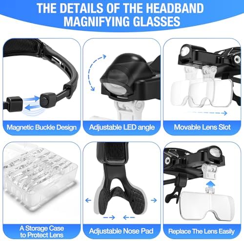 Lupa Dilzekui con Luz 1X-4X, Lentes Magnificadores Recargables con Cabeza Magnética, 6 Lentes Desmontables, Modos de Luz Cálida y Fría para - imagen 6