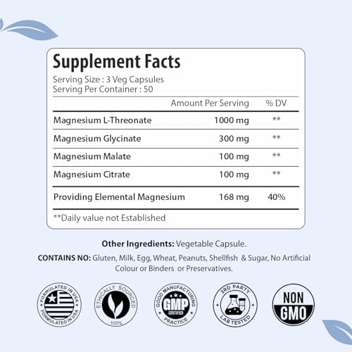 Suplemento de Magnesio ForestVIbe L-Treonato, Citrato, Malato y Glicinato, 150 Cápsulas Queladas, Alta Absorción, Extra Fuerte, Sin OGM y Sin Gluten - imagen 2