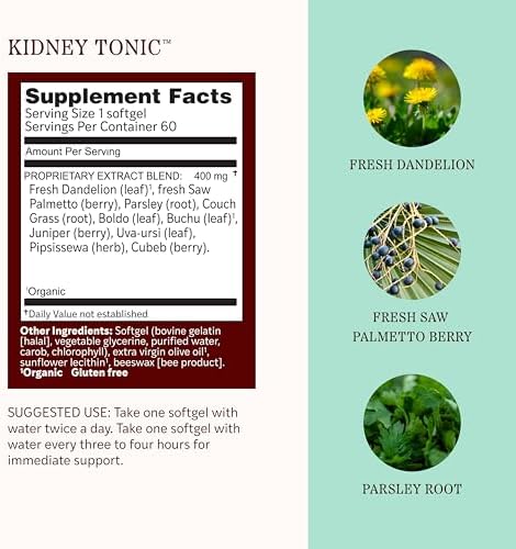 Suplemento Herbal Herbs Etc. Tónico para Riñones en Softgels - Diente de León, Palma Enana y Perejil - Apoya el Equilibrio de Líquidos - Orgánico y - imagen 3