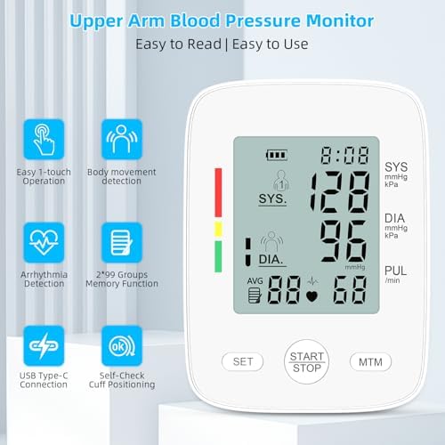 Monitor de Presión Arterial AILE, Automático para Brazo, Uso en Casa, Manguito Grande 8.7-16.5”, Memoria de 2 * 99 Conjuntos, Pantalla LCD Digital - imagen 3