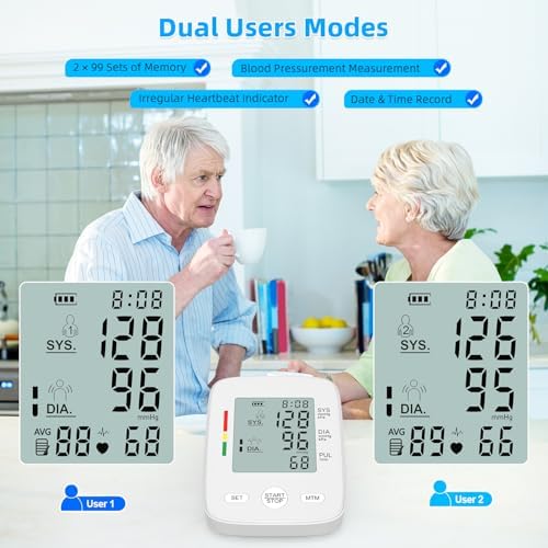 Monitor de Presión Arterial AILE, Automático para Brazo, Uso en Casa, Manguito Grande 8.7-16.5”, Memoria de 2 * 99 Conjuntos, Pantalla LCD Digital - imagen 6