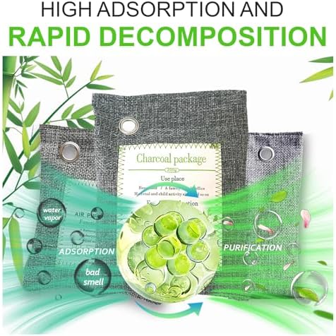 Absorbente de Olores de Carbón Activado (4x200g Grande + 2x75g Pequeño), Bolsa Purificadora de Aire de Carbón de Bambú, Desodorante para Autos, - imagen 4