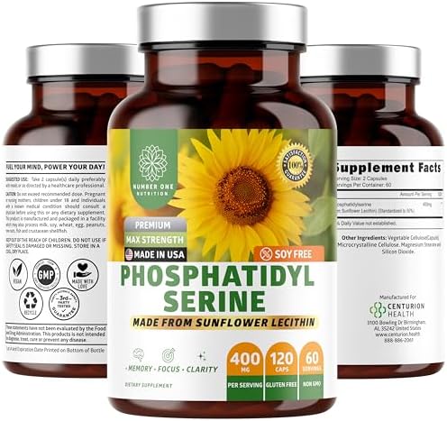Number One Nutrition Phosphatidilserina Premium 400mg, Derivada de Lecitina de Girasol para Apoyar la Memoria, Enfoque y Cognición, Sin Soja, 120 - imagen 1