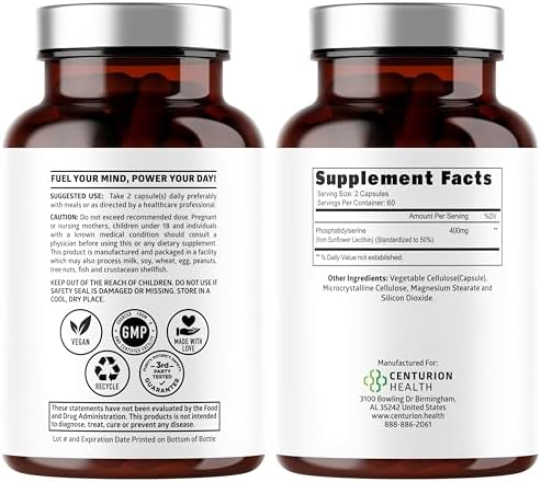 Number One Nutrition Phosphatidilserina Premium 400mg, Derivada de Lecitina de Girasol para Apoyar la Memoria, Enfoque y Cognición, Sin Soja, 120 - imagen 2