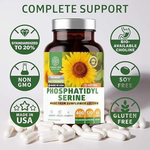 Number One Nutrition Phosphatidilserina Premium 400mg, Derivada de Lecitina de Girasol para Apoyar la Memoria, Enfoque y Cognición, Sin Soja, 120 - imagen 7