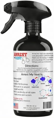 Spray Eliminador de Olores Arrest My Vest para Armaduras, Equipos Tácticos y K9. Seguro para Chalecos Balísticos y Equipos Policiales. 1 Botella de - imagen 2
